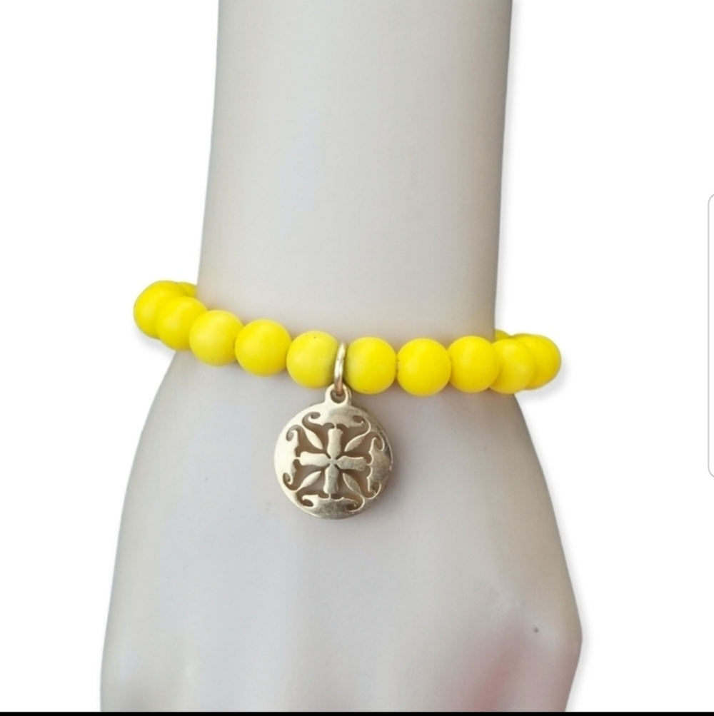 RUSTIC CUFF YELLOW SILICONE BEAD BRACELET